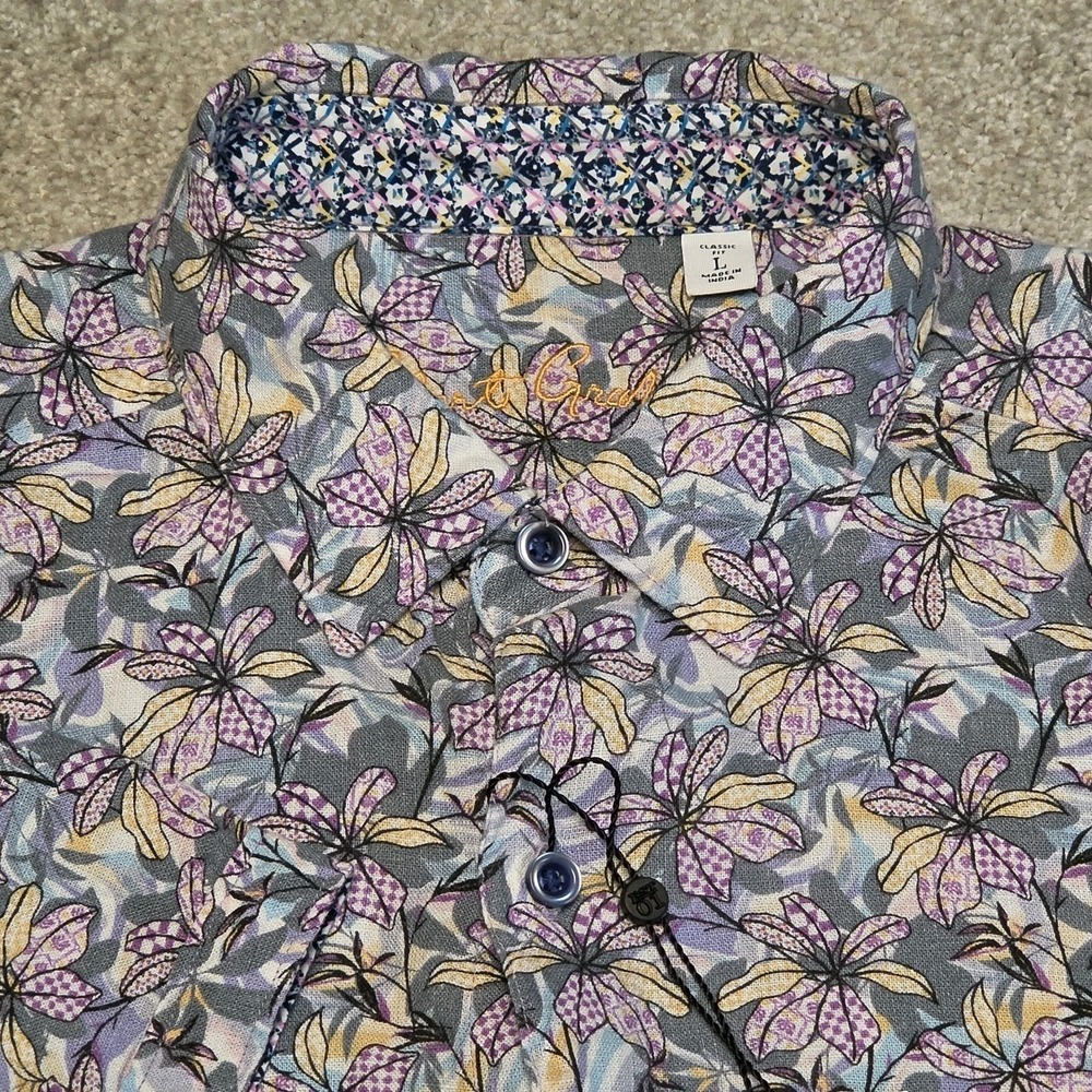 Robert Graham Shirt Mens L Silverman Floral Linen Blend Flip Cuff Classic NEW